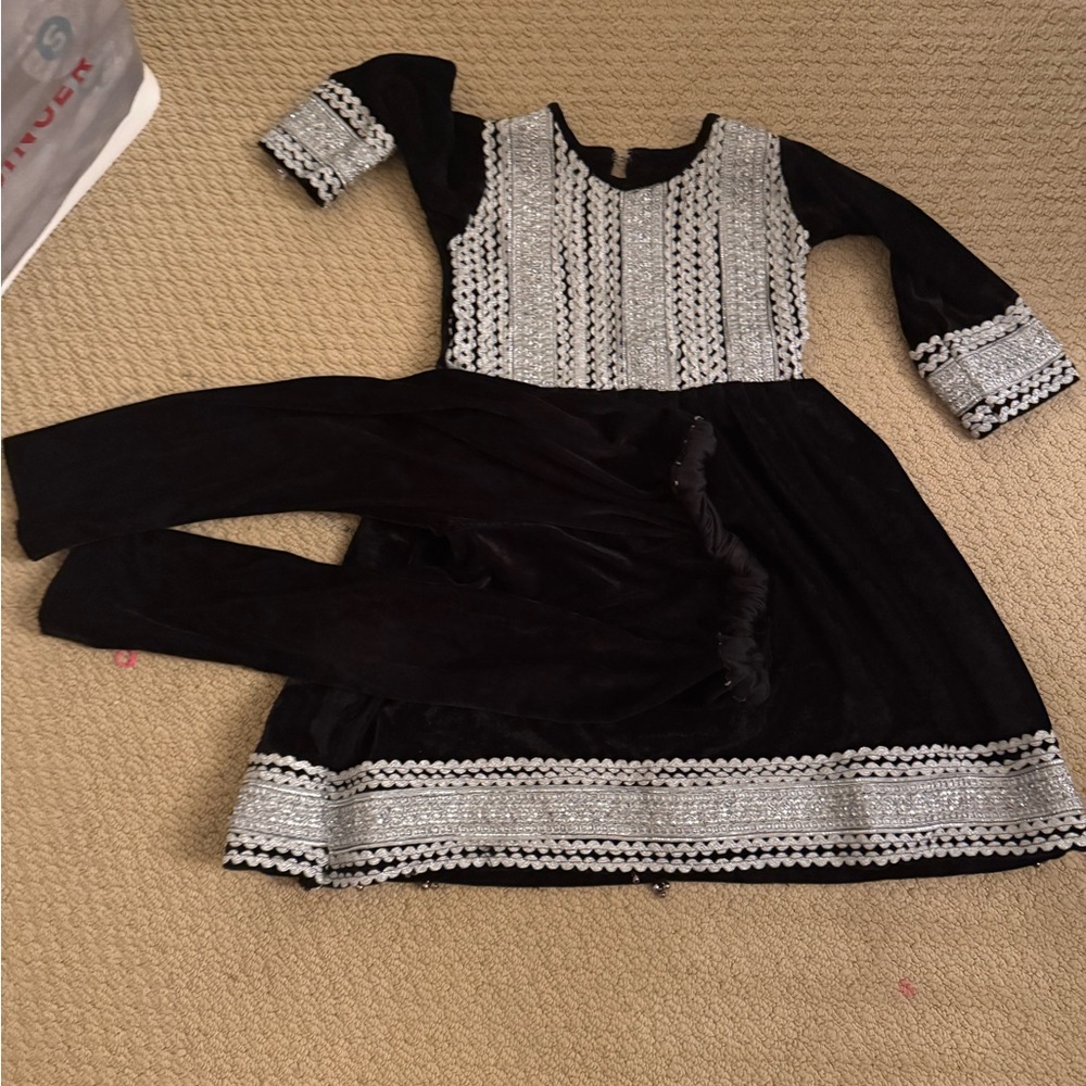 ***SOLD****Black and Silver Embroidered Dress with Pants